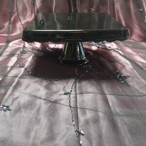 CAKE STAND 9 inch square black shiny glaze scalloped edge